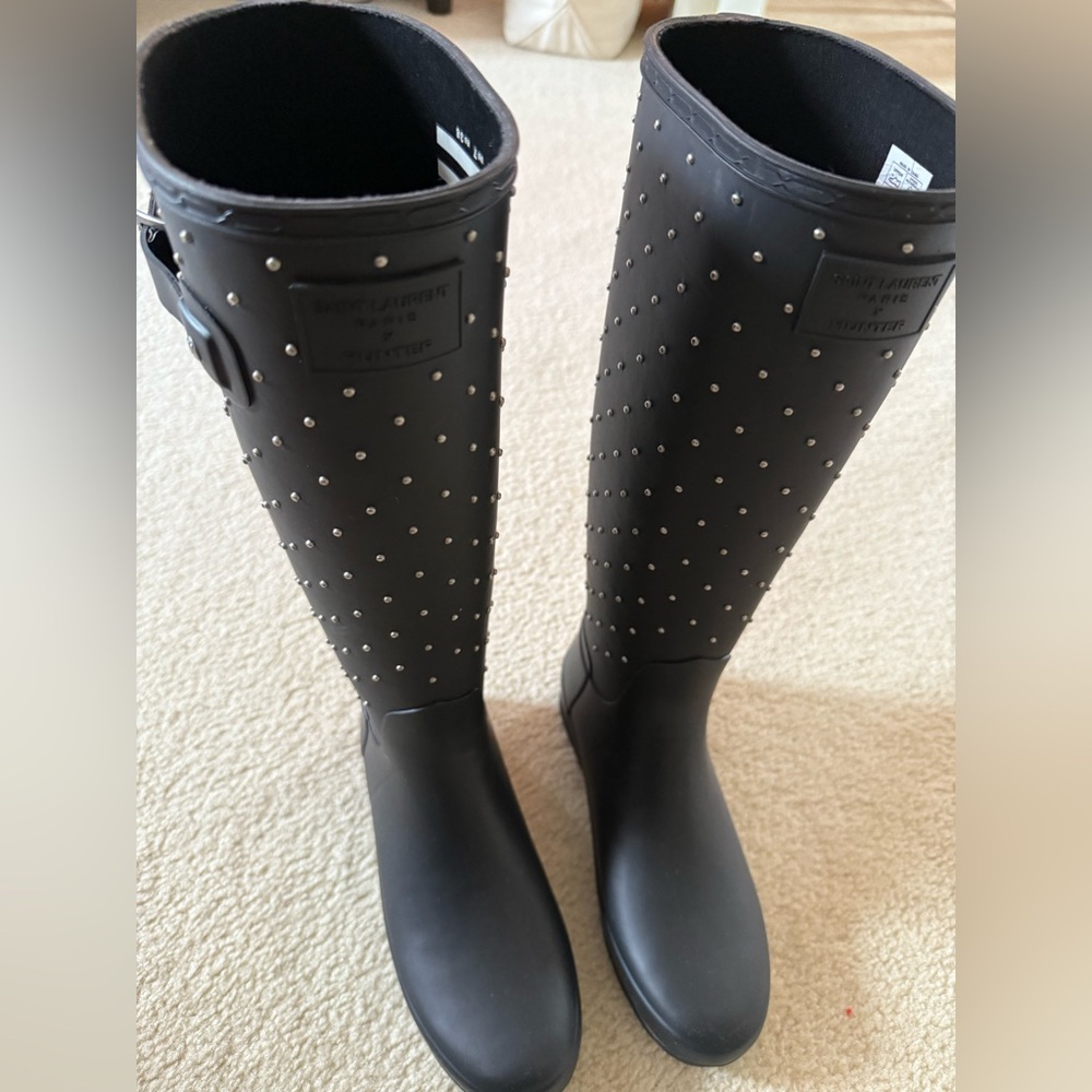 Saint Laurent /Hunter Black Studded Rain boots size 7